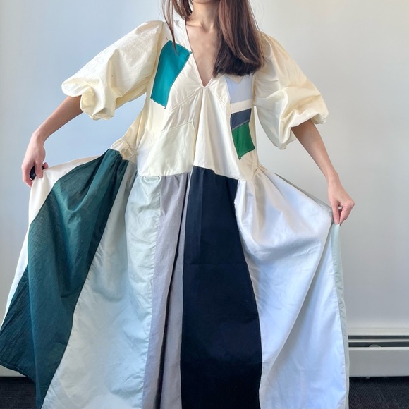 Handmade Dresses & Skirts - Cloudy Meadow Dress | Handmade V-Neck Patchwork Dress SKU 01172